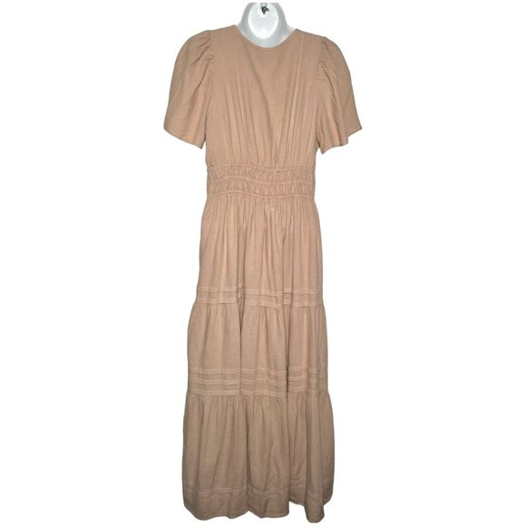 Anthropologie The Somerset Flowy Maxi Dress Linen Tiered Tan Light Brown XSP - Picture 11 of 15